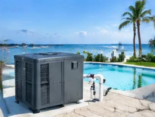Pool heat pump installed beside a South Florida home — Pool Heater Installation in Palm Beach County