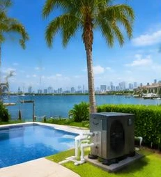 Pool heat pump installed beside a South Florida home — Pool Heater Installation in Palm Beach