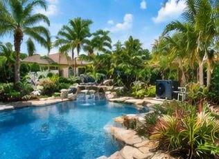 Pool heat pump installed beside a South Florida home — Pool Heater Installation in Loxahatchee