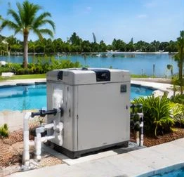 Pool heat pump installed beside a South Florida home — Residential Pool Heaters in Wellington