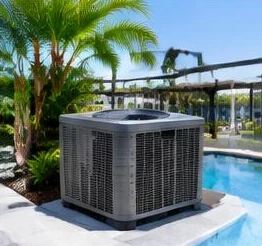 Pool heat pump installed beside a South Florida home — Pool Heater Repair in Jupiter