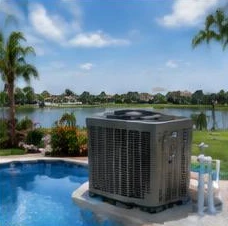 Pool heat pump installed beside a South Florida home — Pool Heater Maintenance in Lake Worth Beach