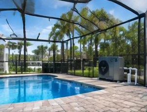 Pool heat pump installed beside a South Florida home — Pool Heater Repair in Loxahatchee