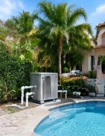 Pool heat pump installed beside a South Florida home — Pool Heater Repair in Palm Beach