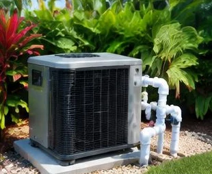 Pool heat pump beside a luxury Palm Beach County residence