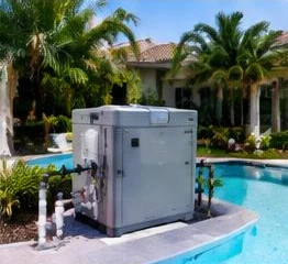 Pool heat pump installed beside a South Florida home — Pool Heater Maintenance in Jupiter