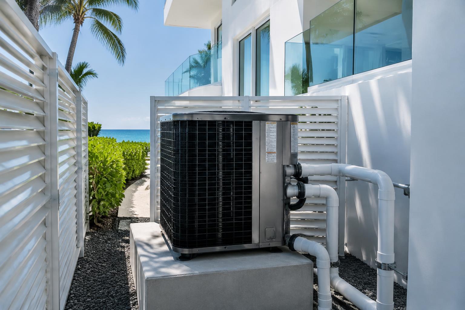 Pool heating equipment at an oceanfront Highland Beach home